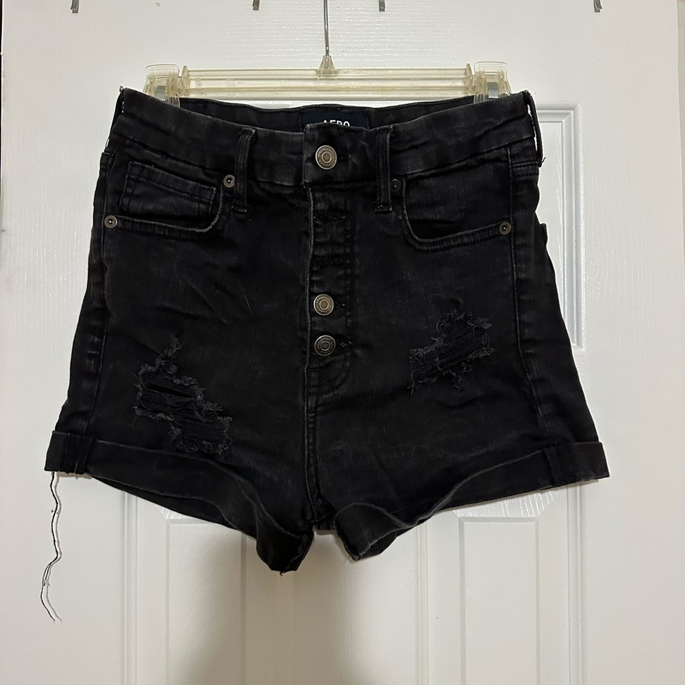 Black Distressed Denim Shorts
